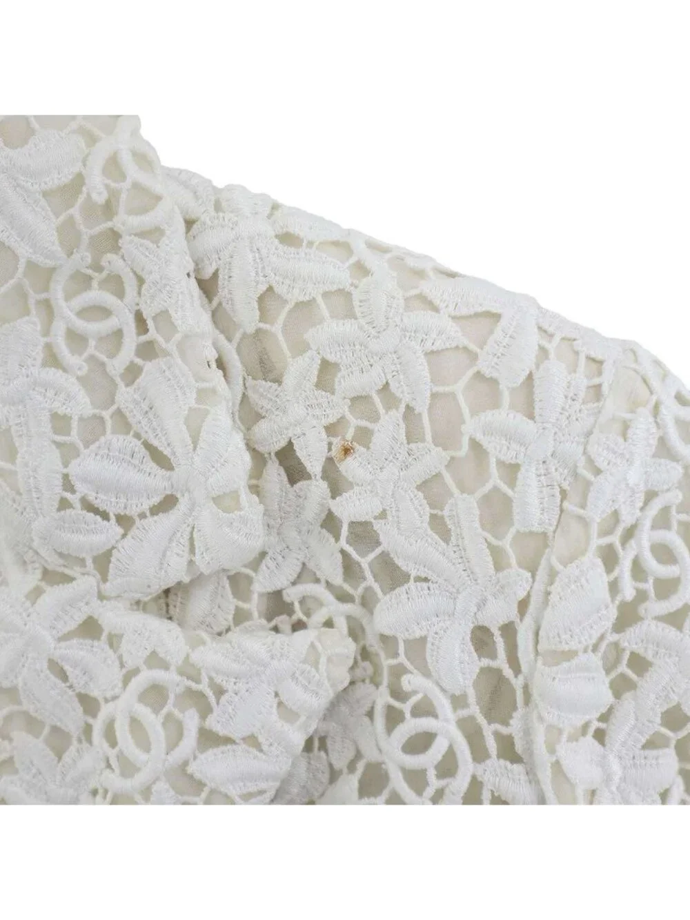Chanel CC Logo Button All Lace Double Breasted Jacket White 36